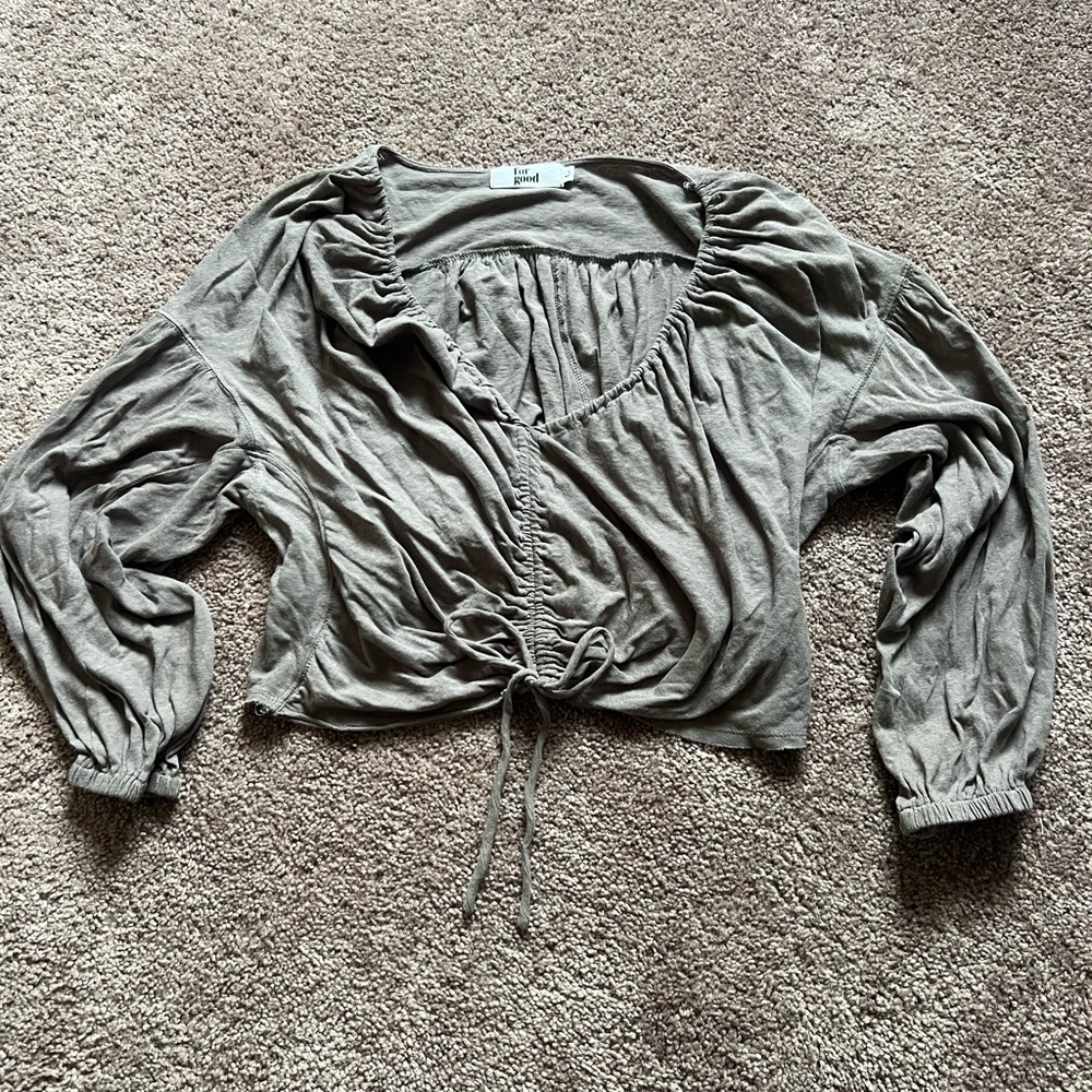 For Good Grey Slimming Blouse w/ Tie